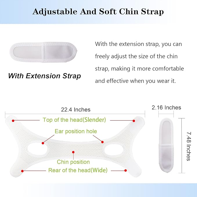 Chin Strap for Cpap Users Anti Snoring Devices - Forzacx Breathable Cpap Chin Strap Snoring Solution, Soft Non-Stick Hair Snore Stopper, Elastic Easy to Wear - White
