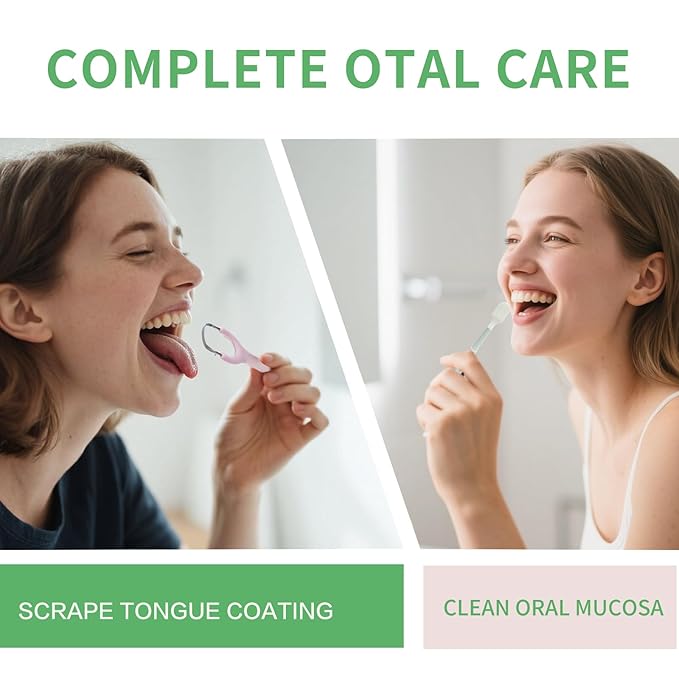 Effective Tongue Scraper and Oral Mucosal Cleaner Kit for Adults - Ergonomic Tongue Cleaner Promotes Fresher Breath, Oral Mucosal Cleaner package, Personal Care Essential (Pink)