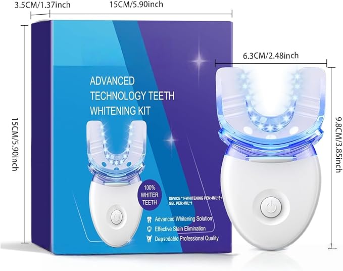 Advanced Technology Teeth Whitening Kit with LED Light, Natural Extracts, Professional Quality
