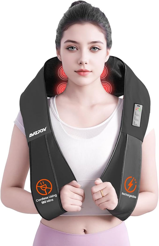 AMZPONY® Cordless Neck Massager for Pain Relief Deep Tissue, Rechargeable Shiatsu Neck and Back Massager Portable Kneading Shoulder Massage for Body Muscle Pain Relief,Gifts for Dad Mom Friends
