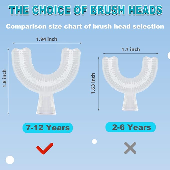 Kids Electric Toothbrush, U-Shaped Automatic Toothbrush,360° Cleaning with Three Types of Brush Heads,Large for 7-12 Years,Cartoon Modeling,Yellow,1 Pack