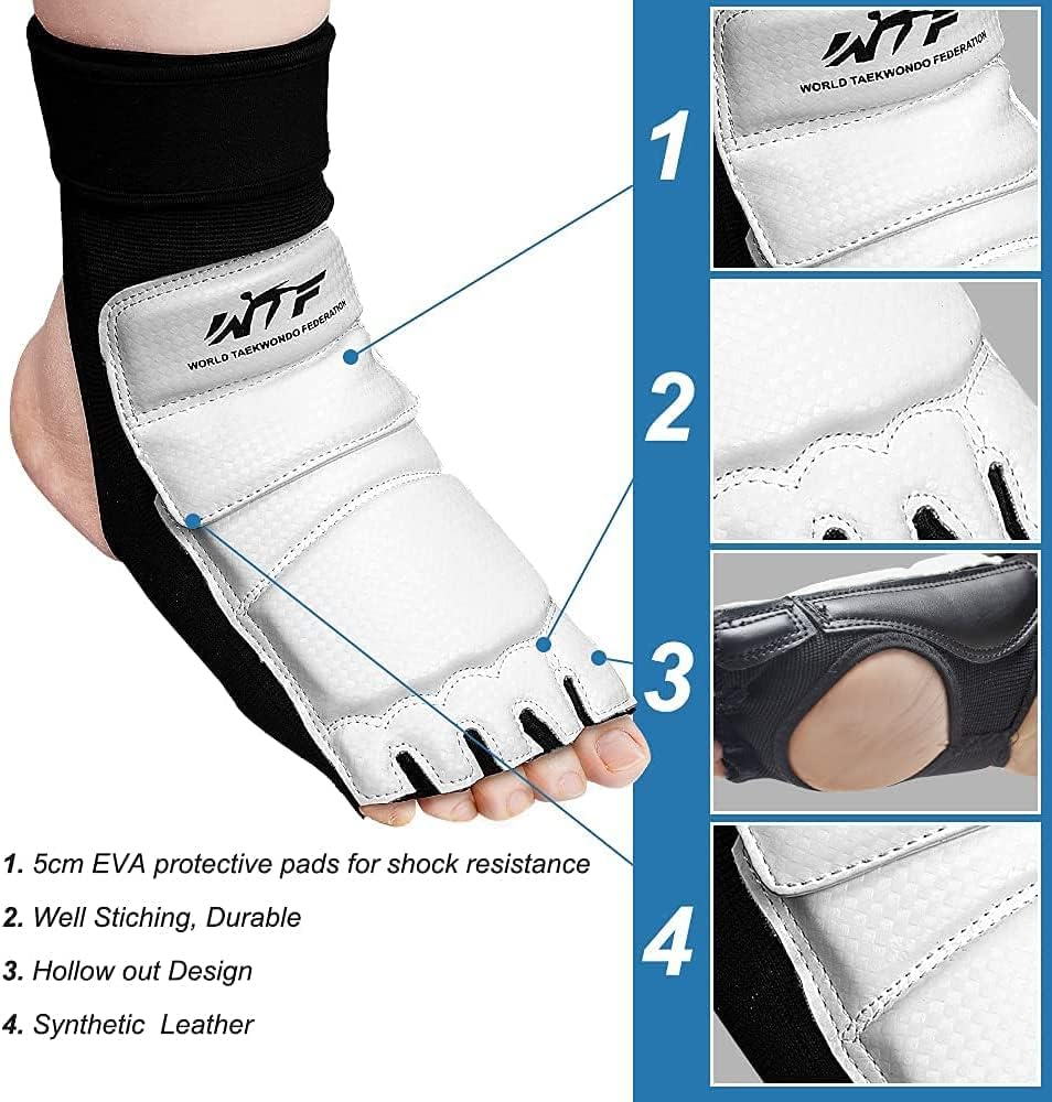 LangRay Taekwondo Karate Gloves & Sparring Gear Foot Protector Set, Karate Boxing Sparring Foot Guard and Half-Finger Gloves Kit for Martial Arts TKD Kung Fu Punch Bag Kickboxing MMA Training