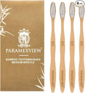 Paramexview® Natural Bamboo Toothbrushes Set of 4 | BPA-Free Medium Bristles, Eco-Friendly | Biodegradable Handle, Charcoal Infused and Organic Base (White)