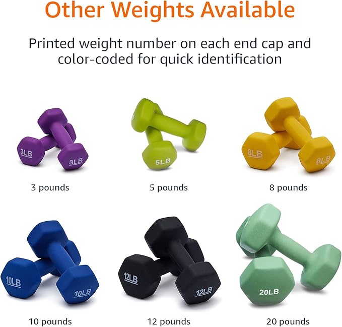 Amazon Basics Neoprene Dumbbell Hand Weights for Exercise and Muscle Toning