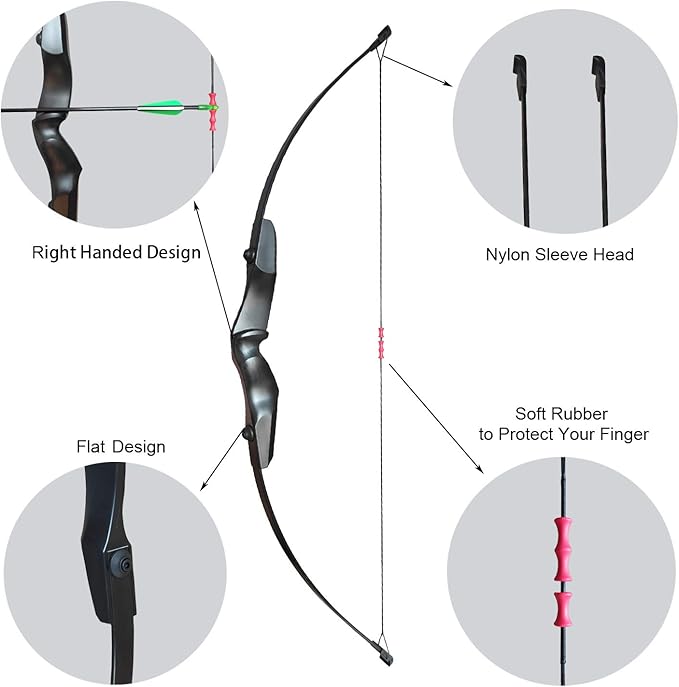 Archery Bow and Arrows Set for Adults 20 30 40 lbs Bow and Arrow for Beginner Teens Black Longbow Kit for Outdoor Hunting Archery Target with Quiver Target Faces Arm Guard Finger Saver