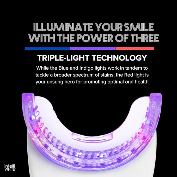 intelliWHiTE TriPulse Teeth Whitening LED Light Kit - 20 LED Lights - Hydrogen Peroxide + Carbamide Peroxide - 7 Shades Whiter in 7 Days - Safe On All Dental Work - BPA Free Mouthpiece