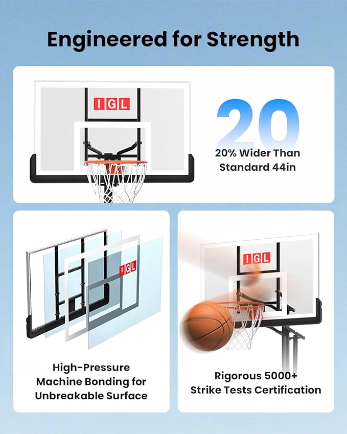 IGL In ground Basketball Hoops Outdoor, 10ft Height Adjustable Basketball Goal In ground with Shatterproof Backboard and Pro-Style Rim