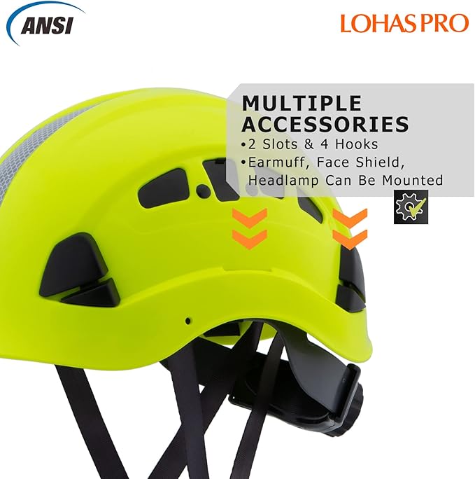 LOHASPRO Hard Hats Construction Safety Helmet ANSI Z89.1 Approved OSHA Hardhat Vented Men Worker Neon Green Hard Hat with Chin Strap Tree Climbing Rescue Arborist Helmet (P3 Lime)