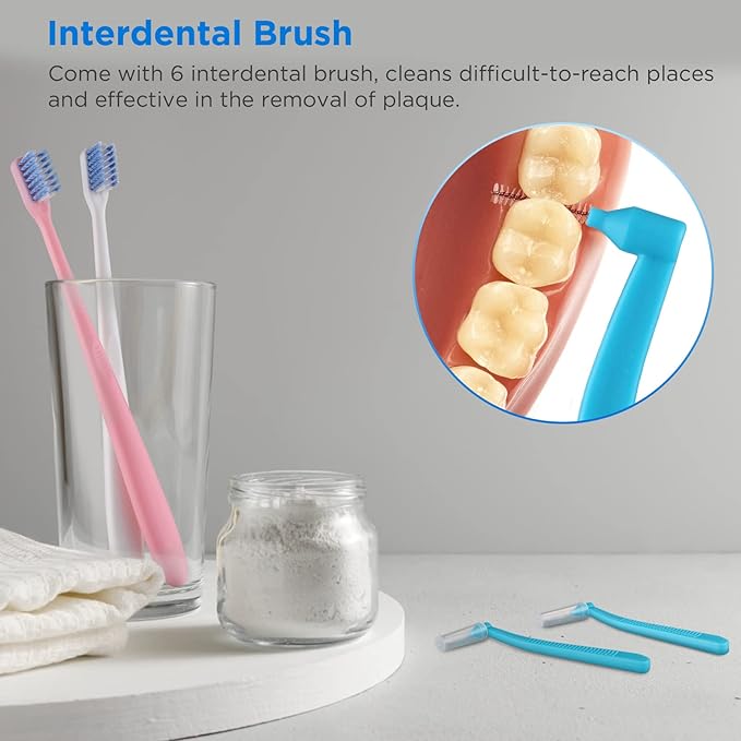 V-Shaped Orthodontic Toothbrush for Braces, Soft Bristles, 6 Count, with Interdental Brushes