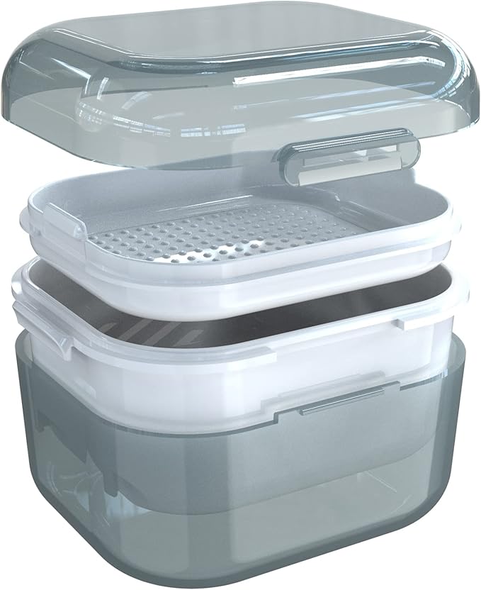 ARGOMAX Denture Case, Denture Cup for Soaking Dentures(Not Leak-Proof), Thorough Cleaning of Dentures, Retainer, Mouthguards, Clear Braces (Grey).