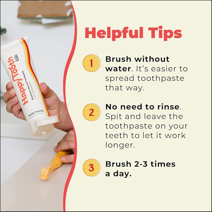 Happy Tooth Hydroxyapatite Toothpaste, Fluoride Free, Natural Whitening for Kids, Toddlers and Adults, SLS Free, Enamel Safe, Dentist Formulated with Clean Ingredients, Vanilla Frosting Flavor, 3.4oz