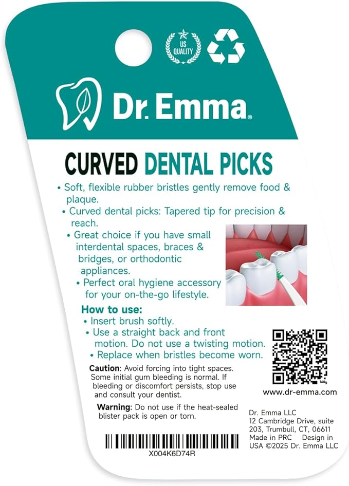 Dr. Emma Dental Picks Mint Curved Soft Rubberized Tooth Picks Easy to Use Brush Picks with Carry Case, 90Ct