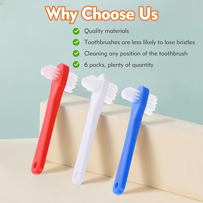 6 Pack Portable Denture Brush, Dual Headed Firm Hard Bristle Denture Toothbrush, Dentures Brushes for Cleaning Dentures, False Teeth, Clear Braces and Mouth Guards
