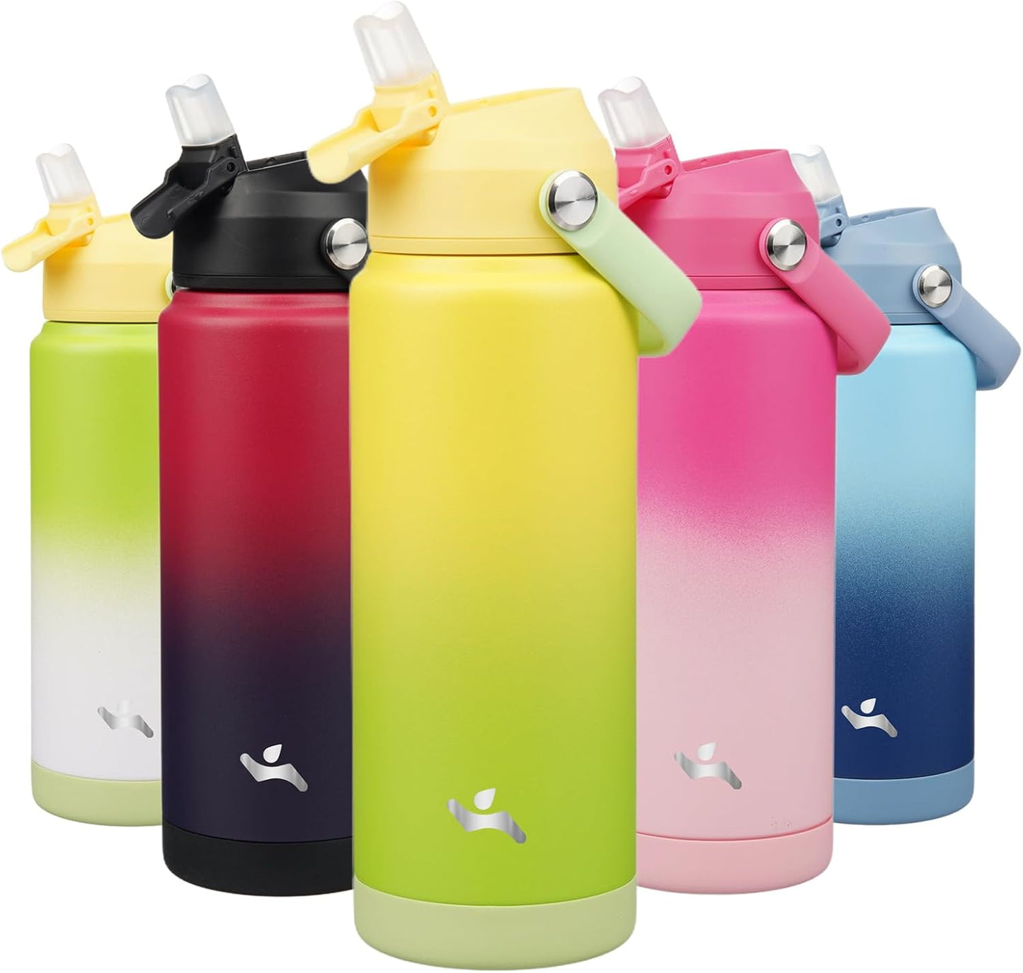 Insulated Water Bottle with Straw Lid,24 oz Stainless Steel Vacuum Metal Bottle with Silicone Handle,Lime