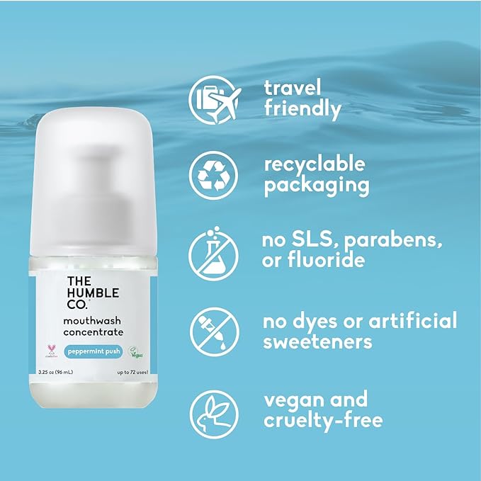 The Humble Co. Mouthwash Concentrate – Natural Mouthwash to Support Fresh Breath, Cavity Protection, Gum Health, and Helps Remove Plaque, Vegan & Cruelty-Free Oral Care, 2pk (Peppermint 3.25 oz)