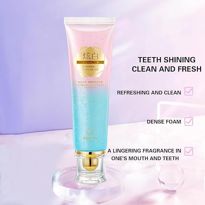 2Pcs Acssart Radiant Whitening Toothpaste,Niacinamide Whitening Toothpastes, Fresh Breath Stain Removal