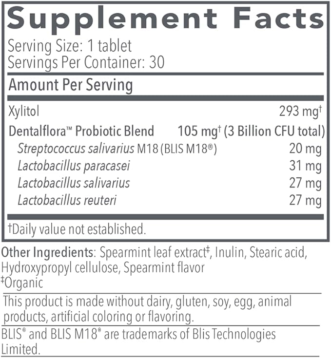 Biocidin Dentalflora Oral Probiotic - Supports Oral Microbiome & Teeth Care - Helps Reduce Formation of Dental Plaque - Breath Freshener Tablets (30 Mint Fresh Tablets)