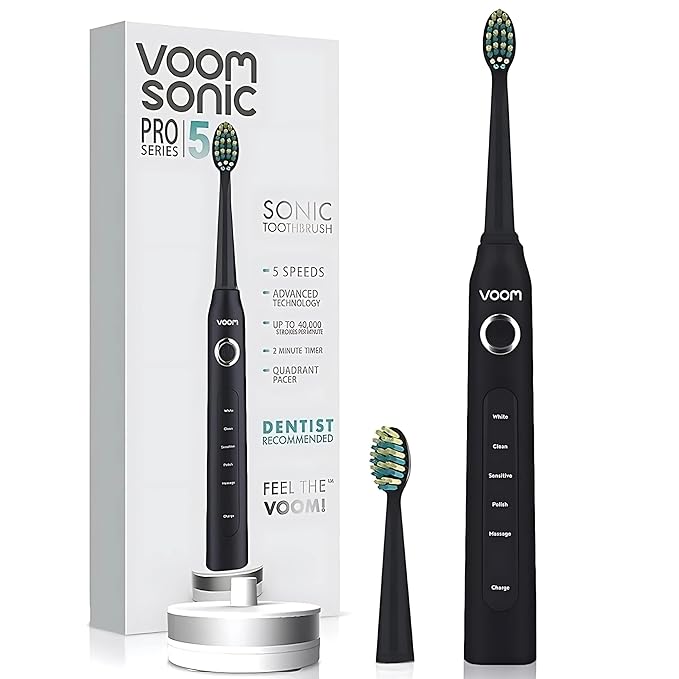 Voom Sonic Pro 5 Electric Toothbrush for Adults - Ultrasonic Electric Toothbrushes with Replacment Brush Head, Dentist Recommended Power Sonic Toothbrush with 5 Modes