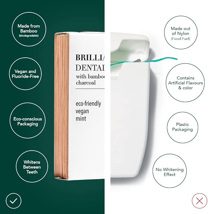 Terra & Co., Brilliant Black Dental Floss (32 Yards) | Organic Teeth Whitening Products | All Natural, with Activated Bamboo Charcoal | Vegan & Cruelty Free | Luxury Dental Care