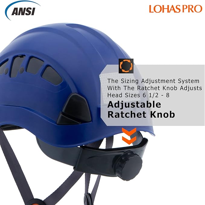 LOHASPRO Hard Hats Construction Safety Helmet ANSI Z89.1 Approved OSHA Hardhat Vented Men Worker Blue Hard Hat with Chin Strap Tree Climbing Rescue Arborist Helmet (P5 Blue)