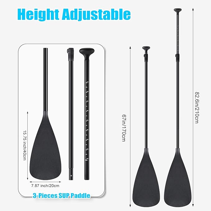 2 Set of 3 Pieces Sup Paddle Board Paddle Kayak Adjustable Stand up Oar Aluminum Alloy Lightweight Replacement Paddleboard Detachable Aluminum Alloy Shaft for Surfing Fishing