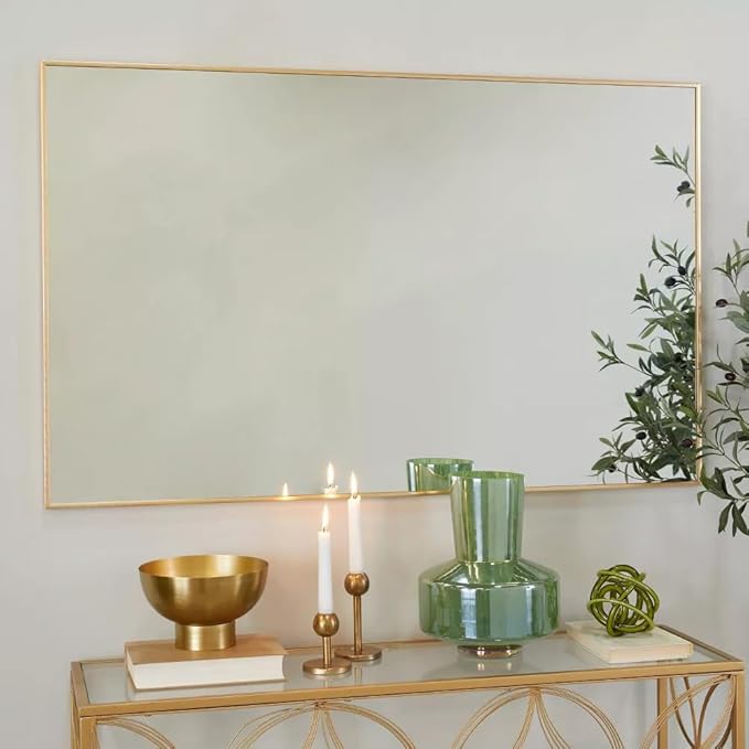 30x48 Inch Orange Gold Bathroom Mirror for Wall, Aluminum Frame Rectangle Rectangular Vanity Mirror, Modern Large for Bedroom, Living Room, Horizontal or Vertical