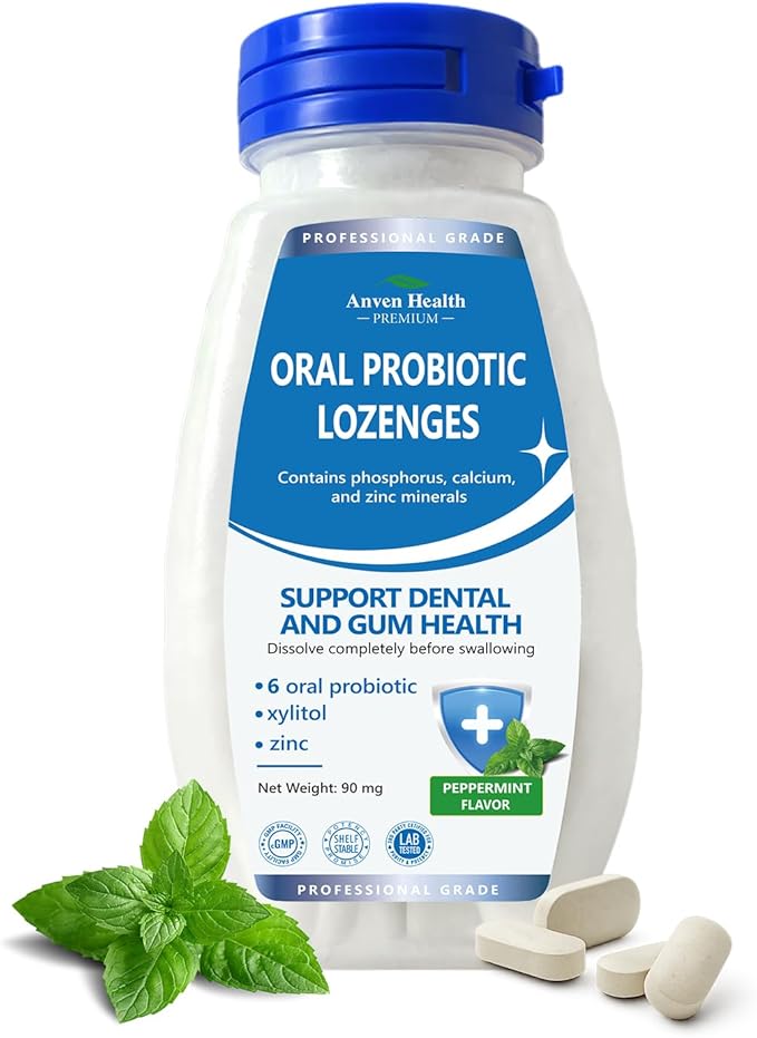 Oral Probiotics Lozenges for Mouth Bad Breath & Gum Repair - Mineral Fusion with Zinc + Calcium for Dry Mouth Relief, Enamel Shield, Mint Flavor with Xylitol - 90 Lozenges, Sugar-free
