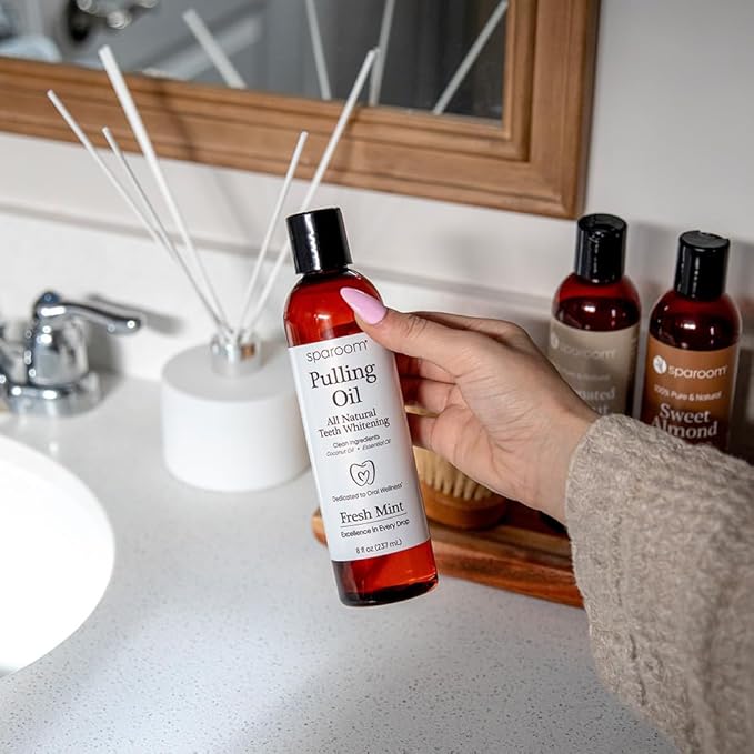 SpaRoom Oil Pulling for Teeth and Gums – 2 Pack Coconut Oil Pulling for Teeth with Tongue Scraper, Fresh Mint, Natural Mouthwash Alternative for Gum Health, Oral Hygiene, and Breath Support, 16 fl oz