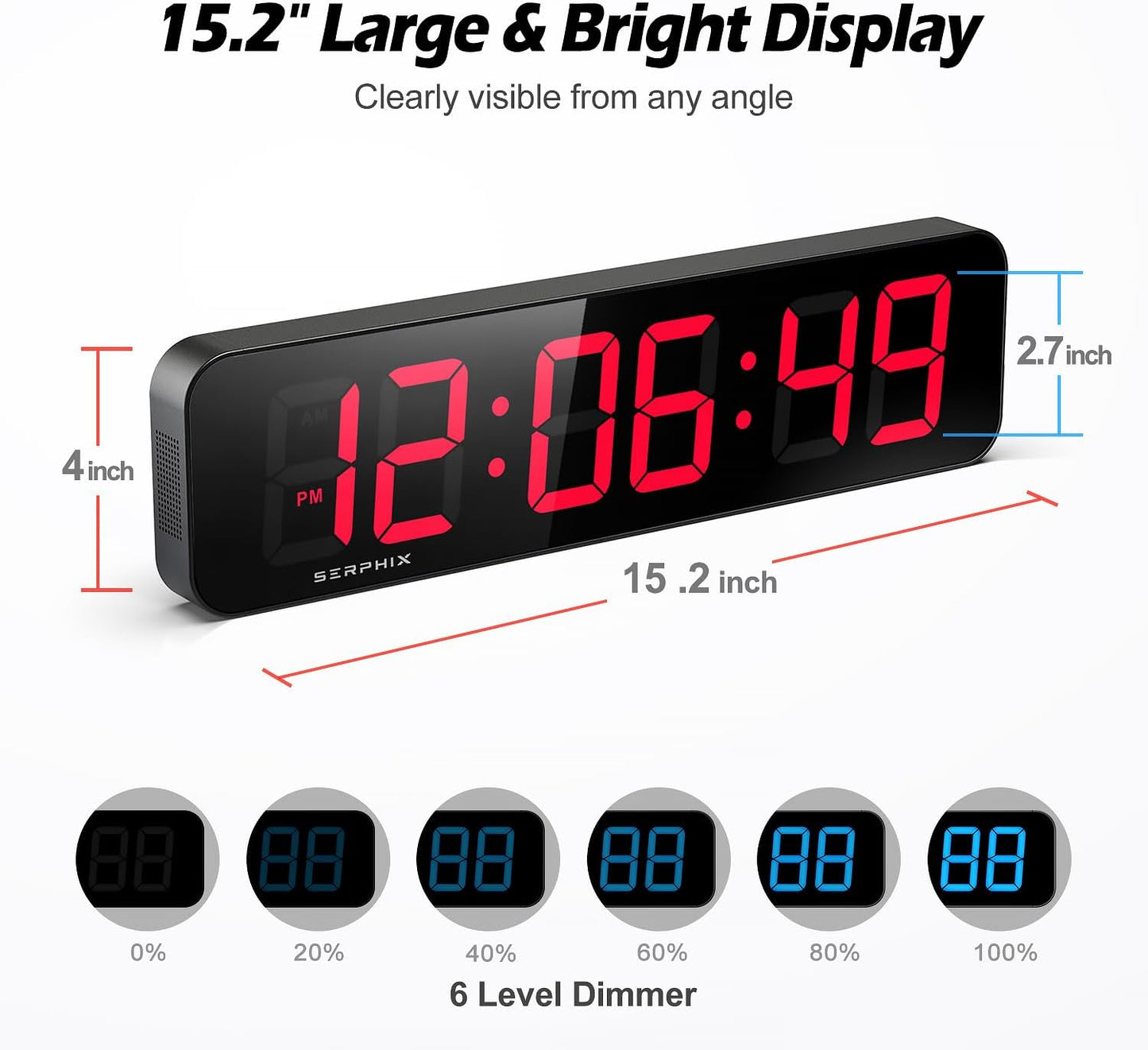 15.2" Gym Timer, App & Remote Control, Customizable LED Colors, Workout Interval Timer Stopwatch Countdown Large Digital Wall Clock for Home Gym