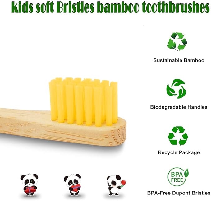 Virgin Forest Kids Bamboo Toothbrushes, Child Size Soft BPA Free Colored Safe Bristles (4 Pack)