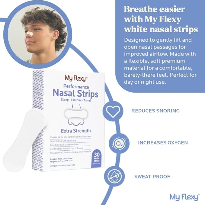Nasal Strips – Extra Strength, White – Nasal Strips for Snoring. Get Better Sleep, and Breathe Easier. Nose Strips Snoring Solution for Better Breathing & Relieve Congestion - 30 Ct.