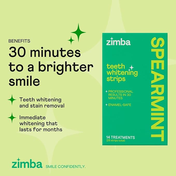 Zimba Teeth Whitening Strips 3-Pack Bundle (Mint, Spearmint, Coconut) | Vegan Whitening Strip Enamel Safe Teeth Whitening Hydrogen Peroxide Teeth Whitener for Coffee, Wine, Tobacco, and Other Stains