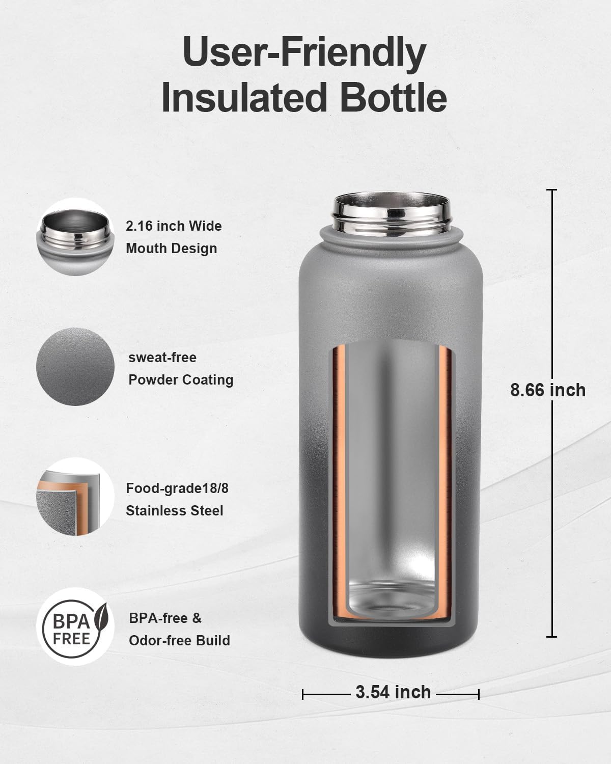 32oz Insulated Water Bottle,Stainless Steel Vacuum Water Bottle, BPA-Free & Leakproof -with Paracord Handle,Strap,Straw Spout Lids,Large Water Jug for Gym Sports