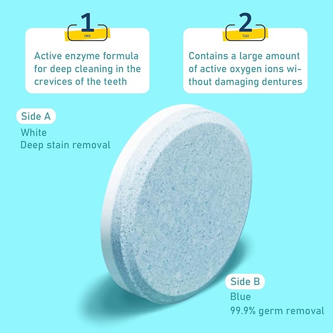 Retainer Cleaner & Denture Cleaning Tablets with 120 Removes Stains, Odors, and Plaque from Aligners, Mouth Guards, Night Guards, and Dental Appliances, 4-Month Supply