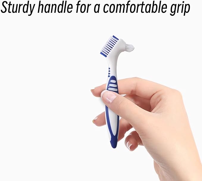 Denture Brush Dual Head Toothbrushes False Teeth Brush Denture Cleaning Kit Toothbrush (Purple Blue)