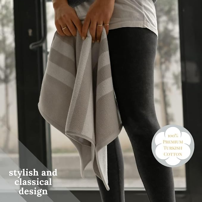 Luzia Striped Workout Towel for Sweat (Pack of 4) - Premium Quality 100% Turkish Cotton - Lightweight and Super Absorbent for Exercise, Sports, Workout, Fitness, Gym, Yoga, Running (Gray)