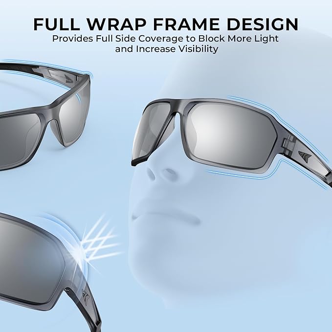 KastKing Chippewa Polarized Fishing Sunglasses, UV400 Protection Full Wrap Frame Sports Cycling Sunglasses, 1.0mm TAC Lenses