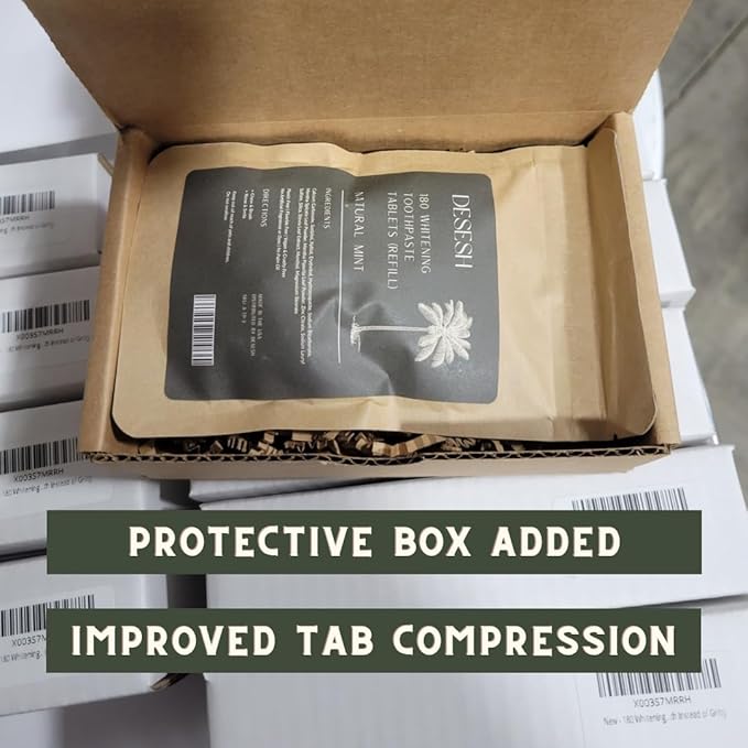 US-Made Toothpaste Tablets, New Improved SLS-Free Formula, 180 Count, Biodegradable Refill Pouch, Natural Mint Flavor, Fluoride Free with Hydroxyapatite, Whitening