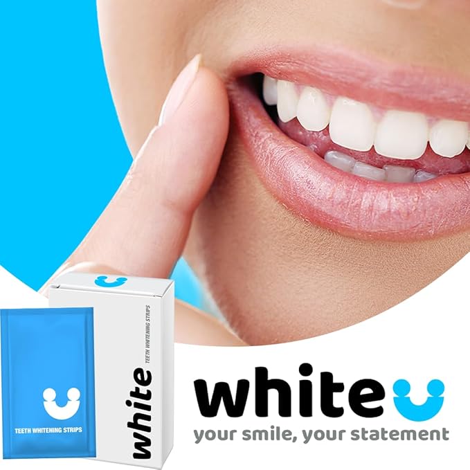 WhiteU Teeth Whitening Strips – 14 Strips – Peroxide-Free, Enamel-Safe, Sensitivity-Free – Advanced Whitening with Pap+ – Professional Dental Care for Whiter Teeth, Tartar Control – Mint Flavored