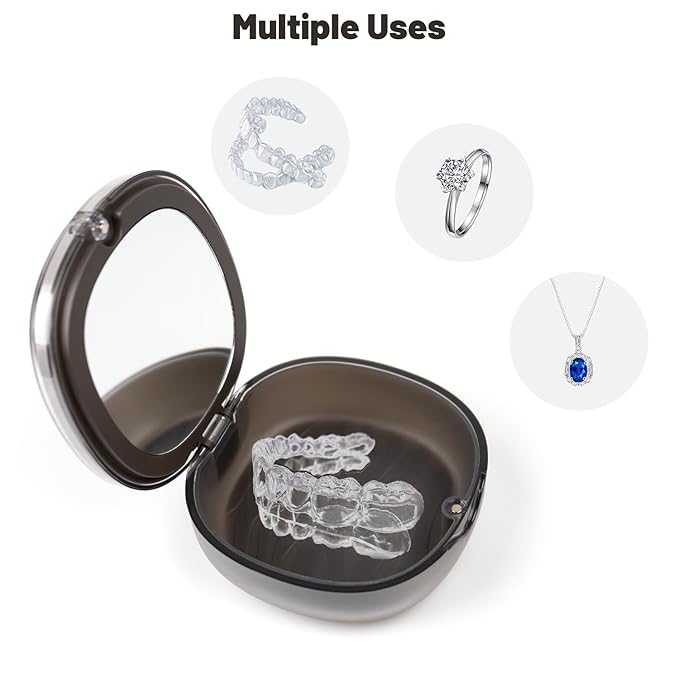 Newly designed double-layer retainer container case, special retainer case (with removal tool and brush), gift for women and men, compatible with Invisalign - Gray