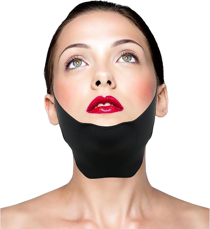 Post Surgical Silicone Chin Strap，Reusable Neck and Chin Lipo Compression Garment，Anti Snoring Chin Strap for Women & Men (Black 1PC)
