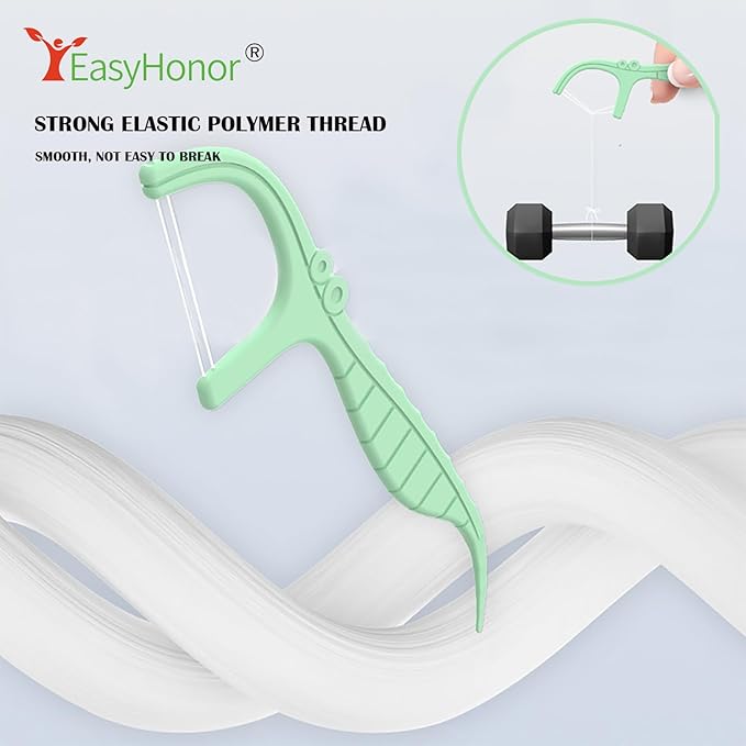 EasyHonor Dental Floss Picks,Twin-Line Mint Flavor Dental Flossers, Dual Action Flossing System, Easy Carry and Pick, 156 Count Floss Sticks in 3 Portable case.(Green, Mint)