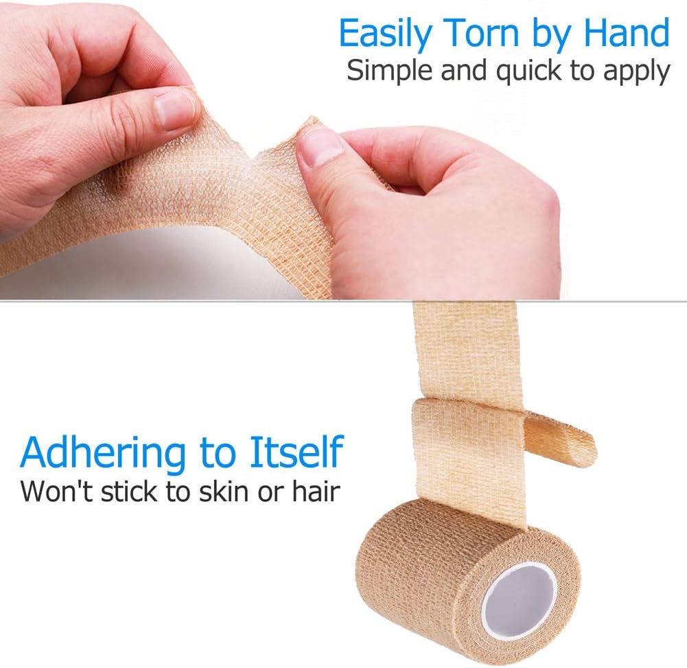LotFancy Self Adhesive Bandage Wrap, 6 Pack, 3 inch x 5 Yards Non Woven Cohesive Bandage, First Aid Medical Tape for Sports Athletic Wrist, Ankle, Sprains & Swelling