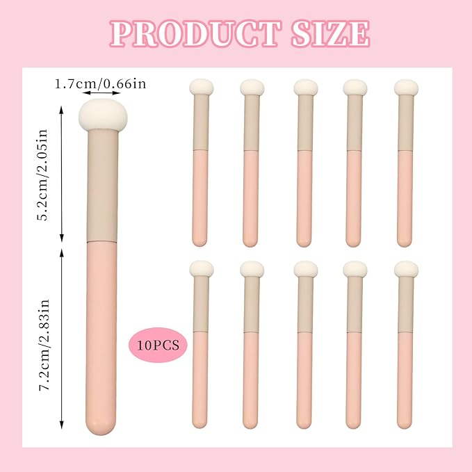 10 Pcs Makeup Applicators, Concealer Sponge With Handle, Round Mushroom Makeup Brushes, Soft Fluffy Face Blenders & Sponges Applicator For Women Girls (Pink)