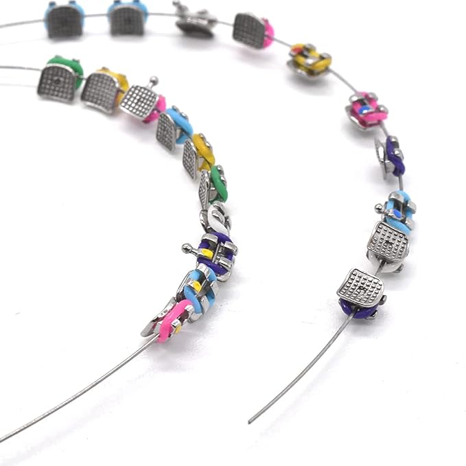 1 Pack Temporary Tooth Decoration with Metal Wires,Metal Bracket and Orthodontic Ligature Ties,Practice Props for Dental Students,Orthodontist Explain Props （ Multiple Colors）