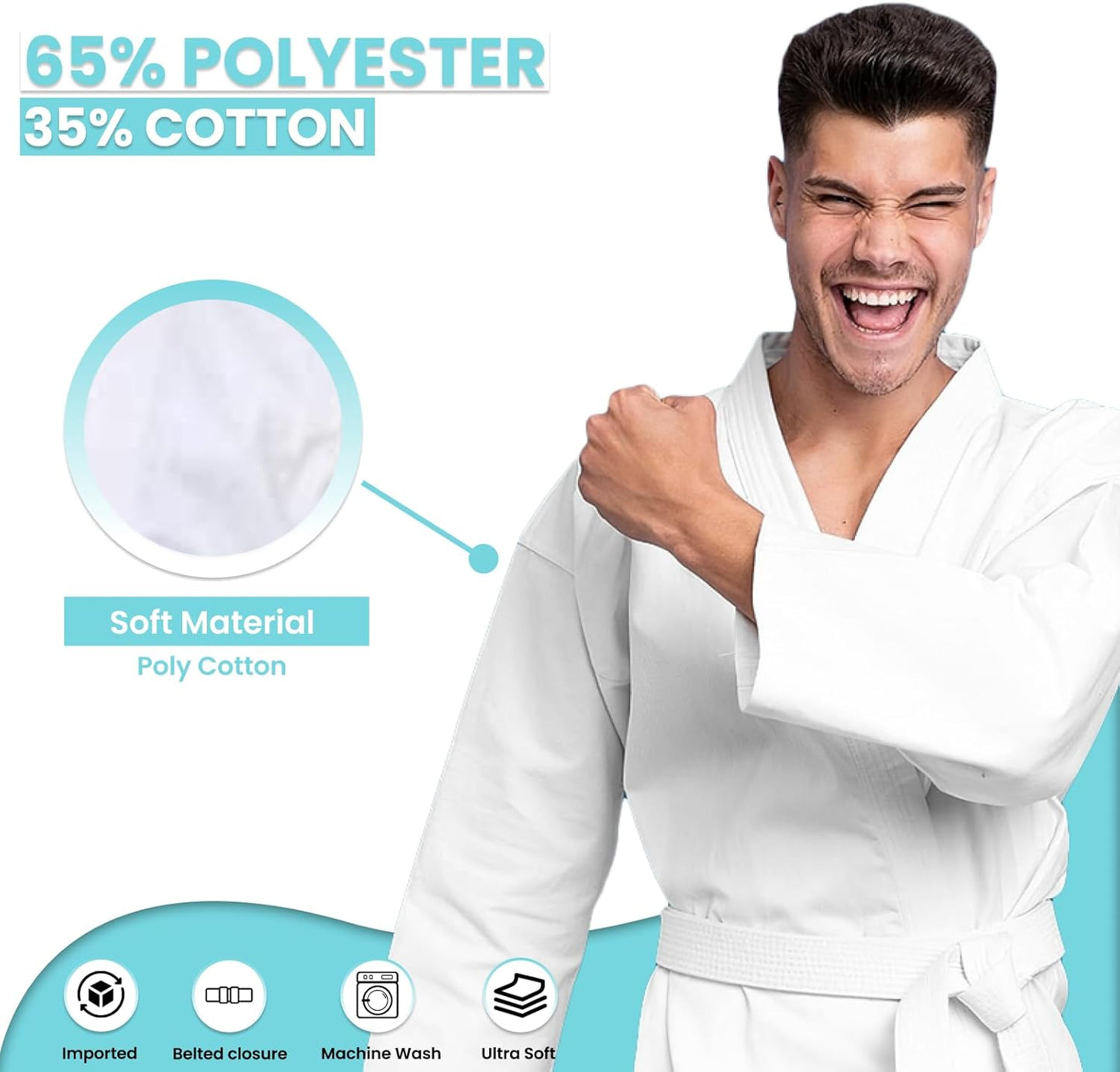 JP White Karate Uniform for Kids & Adults Lightweight Student Karate Gi Martial Arts Uniform with Belt