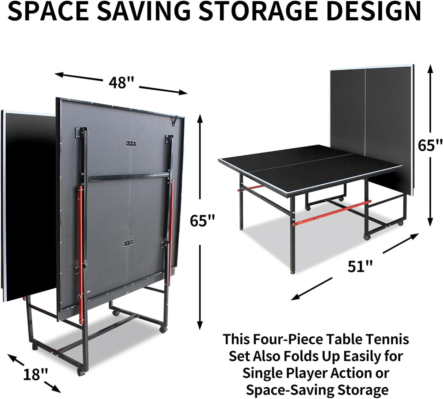 8ft Black Professional MDF Indoor Table Tennis Table with Quick Clamp Ping Pong Net with Two Rackets and Three Balls-Black