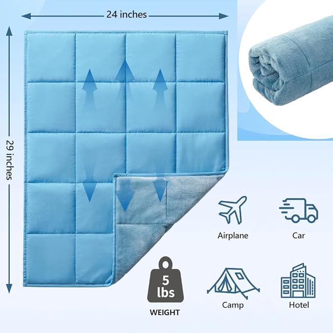 L'AGRATY Weighted Lap Blanket 5lb: Small Weighted Blankets for Adults Portable Travel - Cooling Pad Blanket for Relaxation Sleeping - Cozy Lap Washable All-Season(29" x 24")