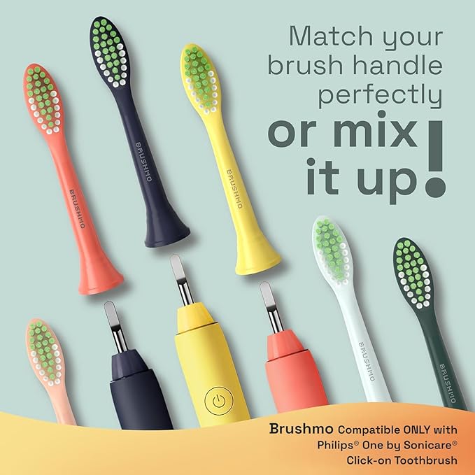 Brushmo Replacement Toothbrush Heads, Compatible with Philips One for Sonicare Electric Toothbrush Handles HY1022, 4 Standard Heads with Tongue Cleaner, Soft Dupont Bristles, BM124m, Mint Light Blue
