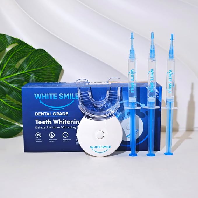 WHITE SMILE Teeth Whitening Kit, LED Light System, 35% Carbamide Peroxide 3 Gel Syringes, 10-Minute Treatment, Non-Sensitive Formula